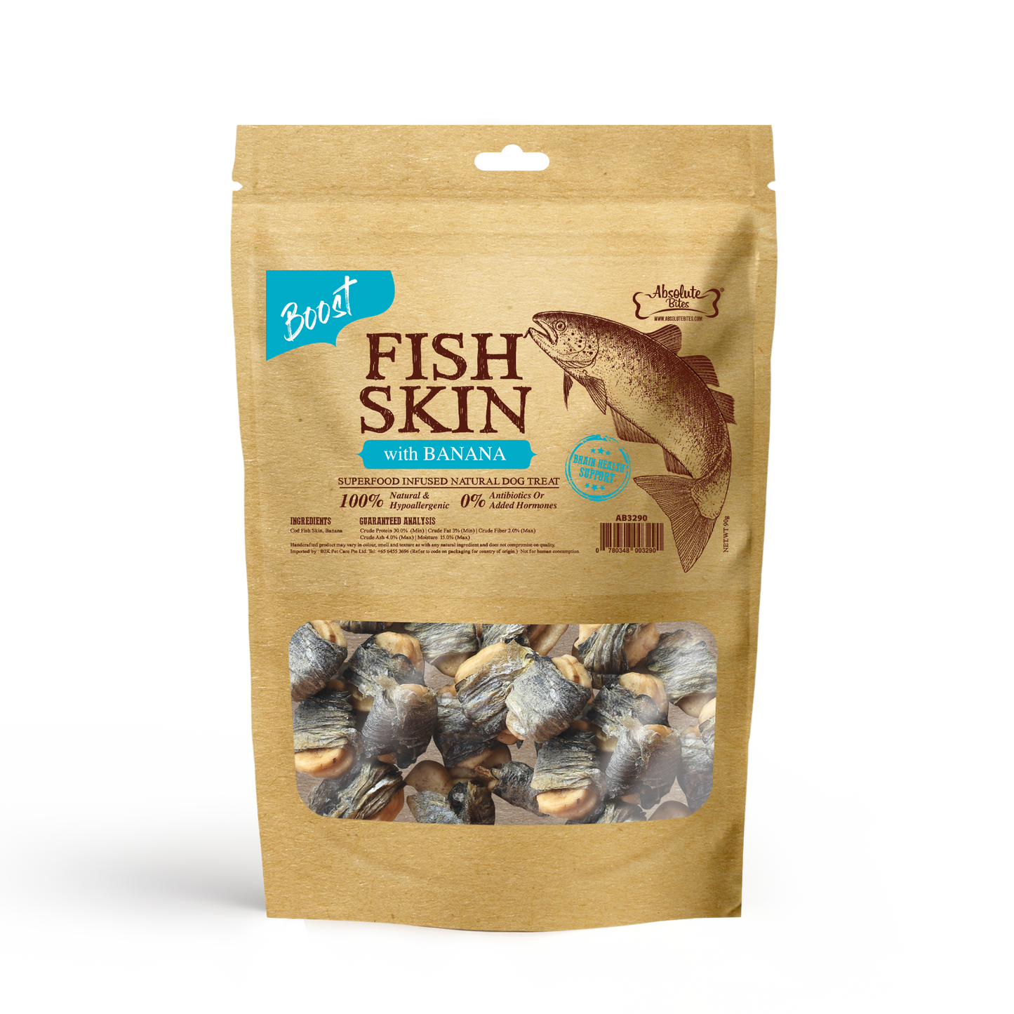 Absolute Bites Air Dried Cod Fish Skin with Banana Dog Treats (Small Bag) 90g