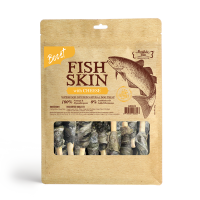 Absolute Bites Air Dried Cod Fish Skin with Cheese Dog Treats (Large Bag) 500g