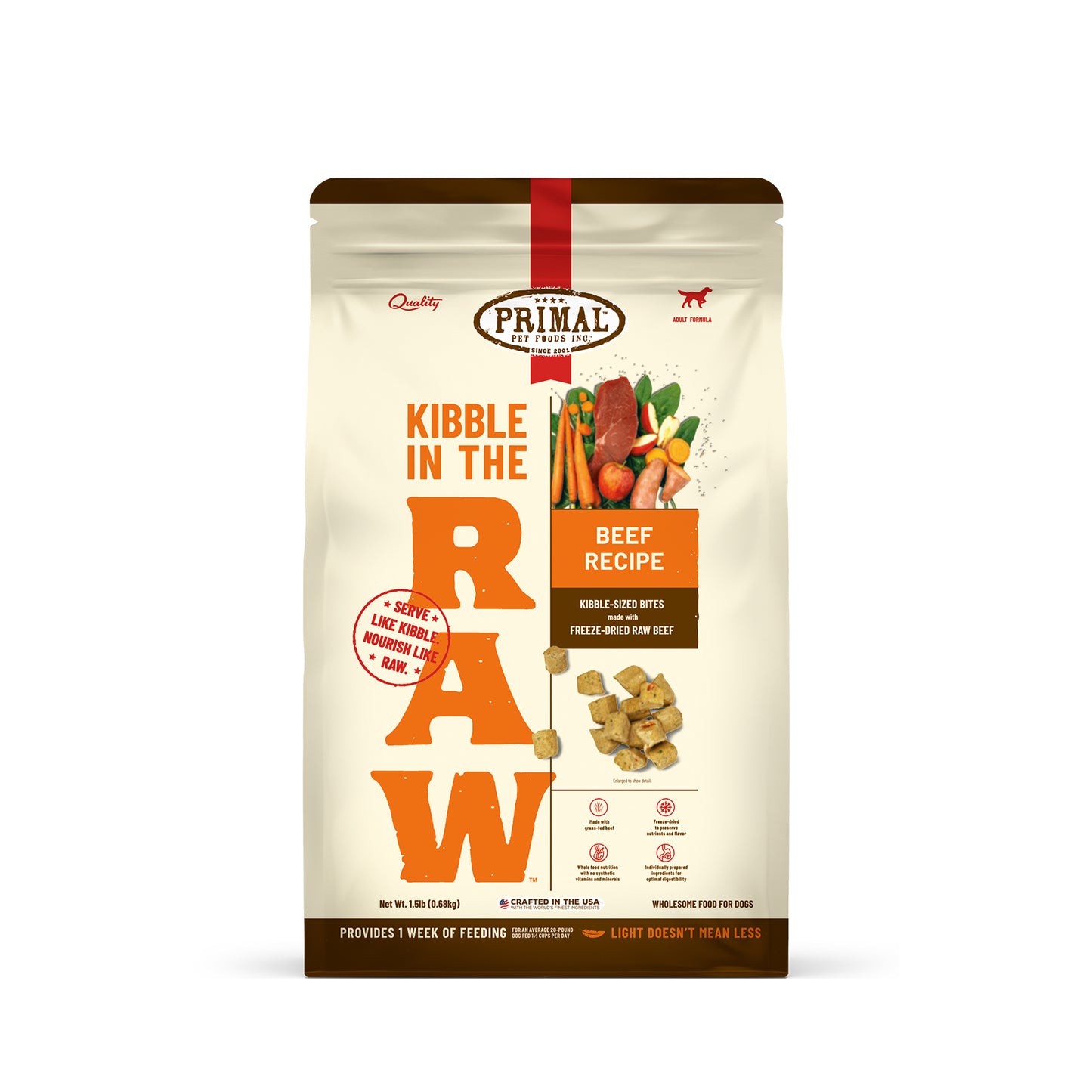 Primal Kibble In The Raw Freeze Dried Dog Food Beef 1.5lbs