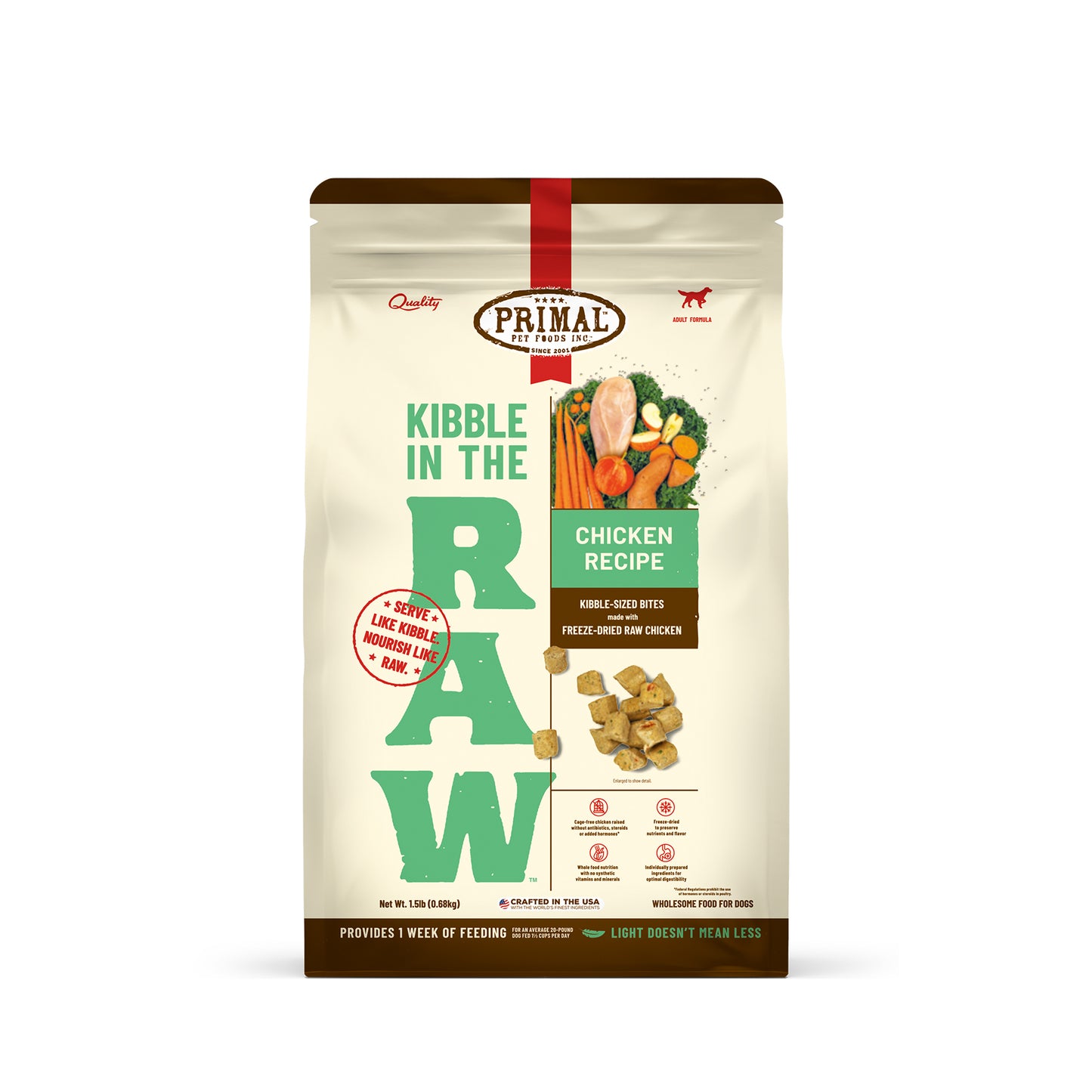 Primal Kibble In The Raw Freeze Dried Dog Food Chicken 1.5lbs