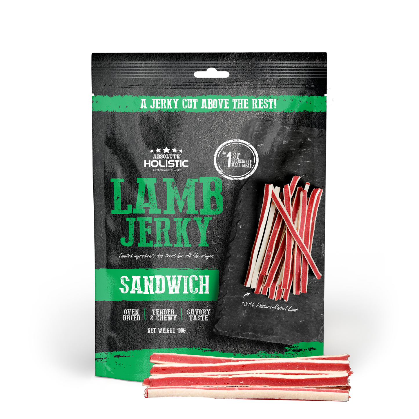 [Up to EXTRA 10% OFF] Absolute Holistic Grain-Free Lamb & Whitefish Sandwich Jerky Treat for Dogs 100g