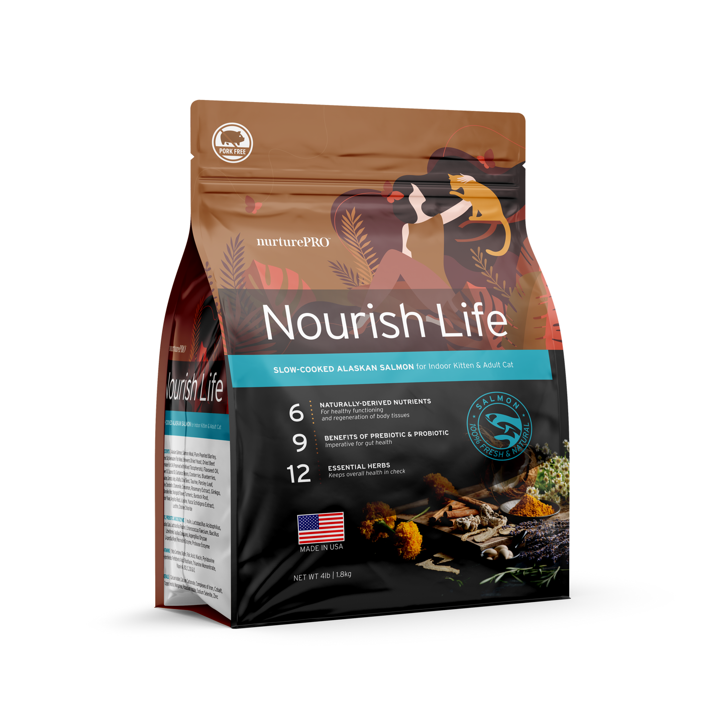 Nurture Pro Nourish Life Alaskan Salmon Formula for Indoor Kitten & Adult Cat Dry Food (2 Sizes)