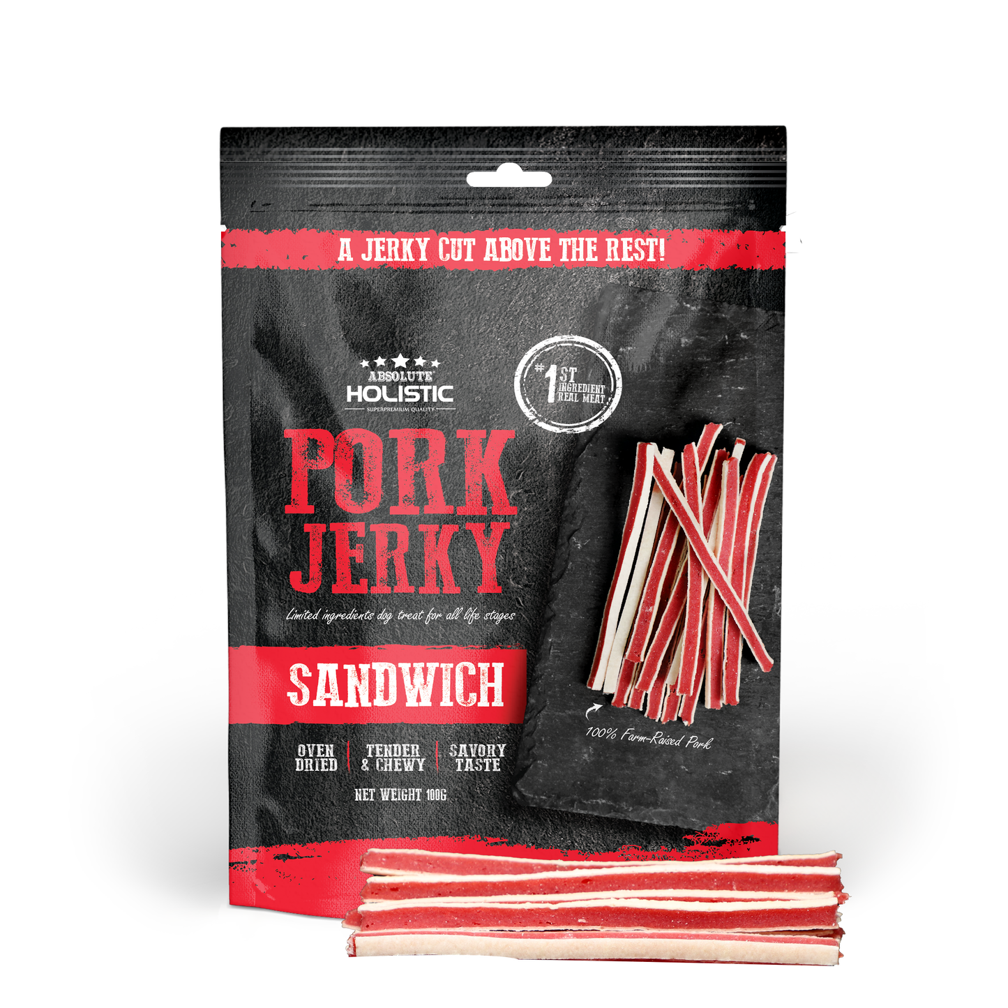[Up to EXTRA 10% OFF] Absolute Holistic Grain-Free Pork & Whitefish Sandwich Jerky Treat for Dogs 100g