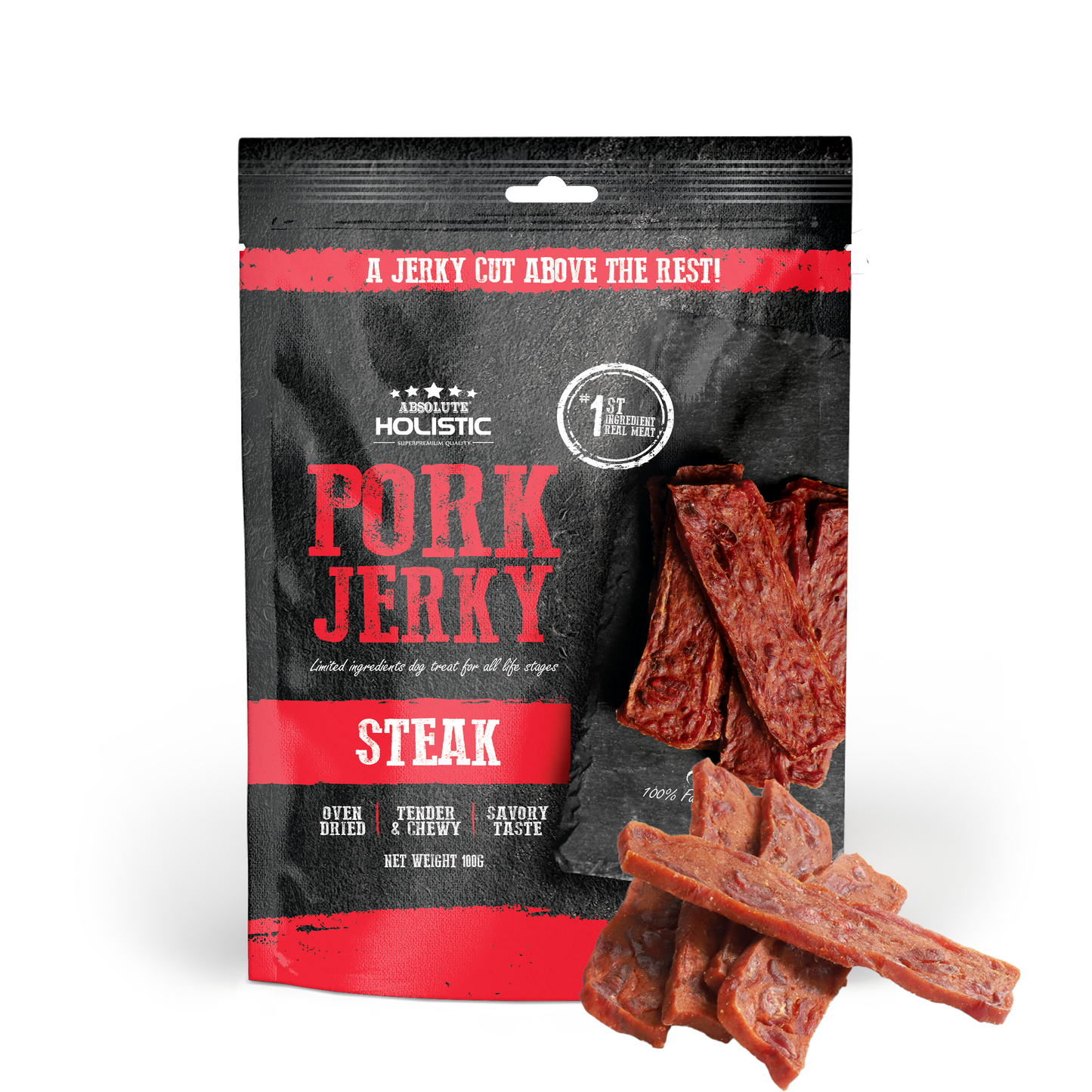 [Up to EXTRA 10% OFF] Absolute Holistic Grain-Free Pork Steak Jerky Treat for Dogs 100g