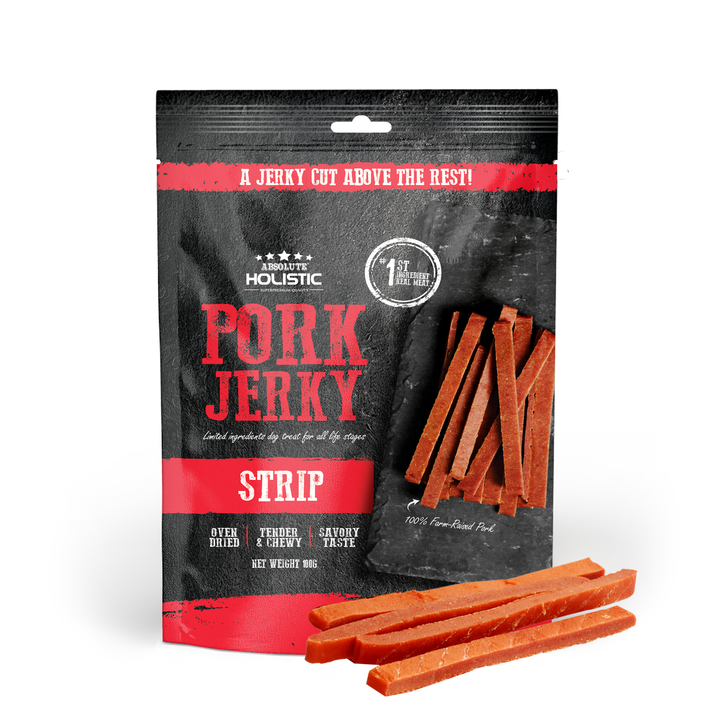 [Up to EXTRA 10% OFF] Absolute Holistic Grain-Free Pork Loin Strip Jerky Treat for Dogs 100g