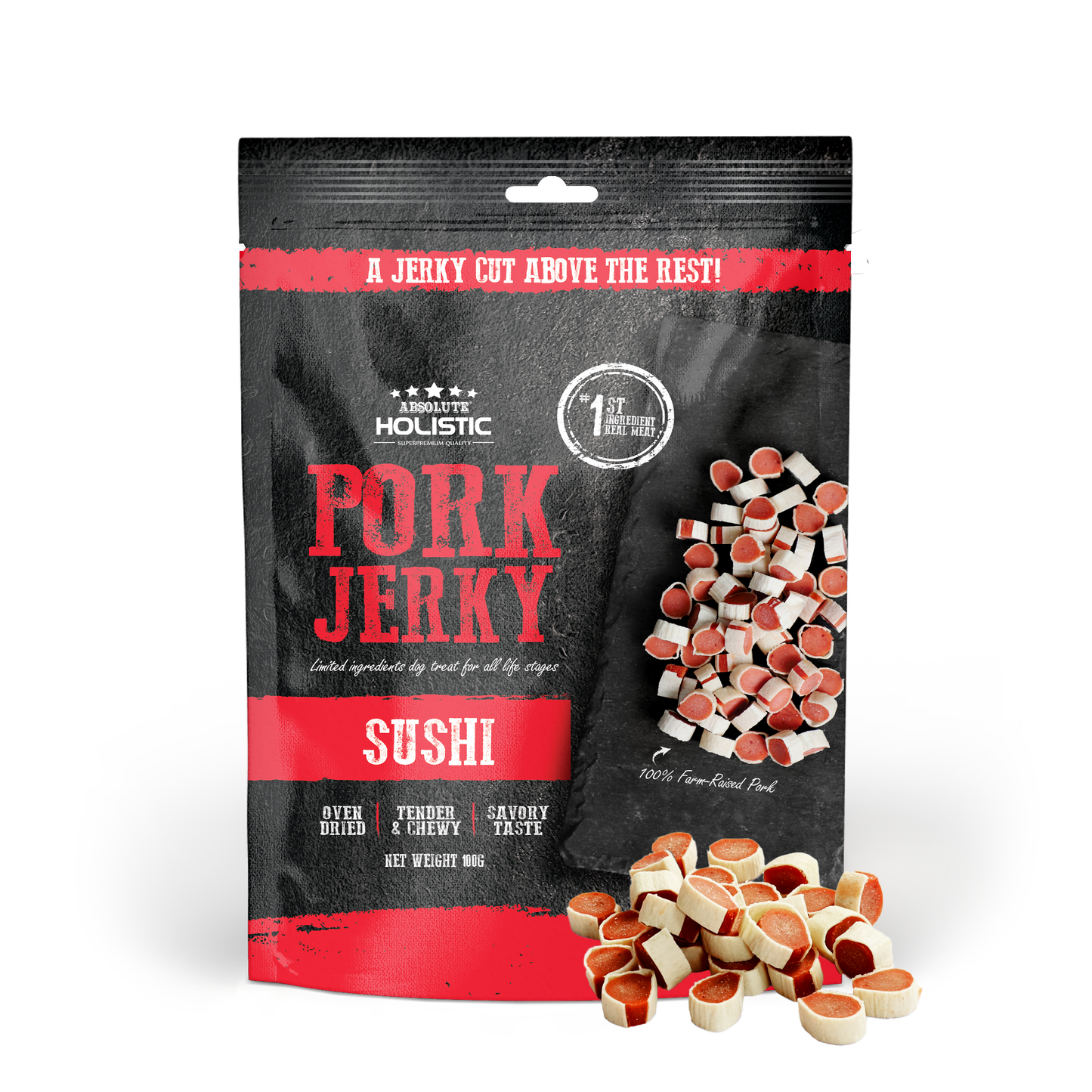 [Up to EXTRA 10% OFF] Absolute Holistic Grain-Free Pork & Whitefish Sushi Jerky Treat for Dogs 100g