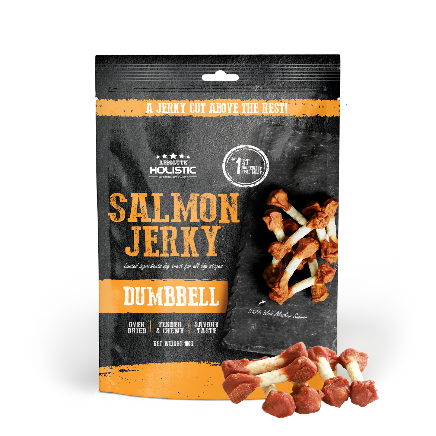 [Up to EXTRA 10% OFF] Absolute Holistic Grain-Free Salmon Dumbbell Jerky Treat for Dogs 100g