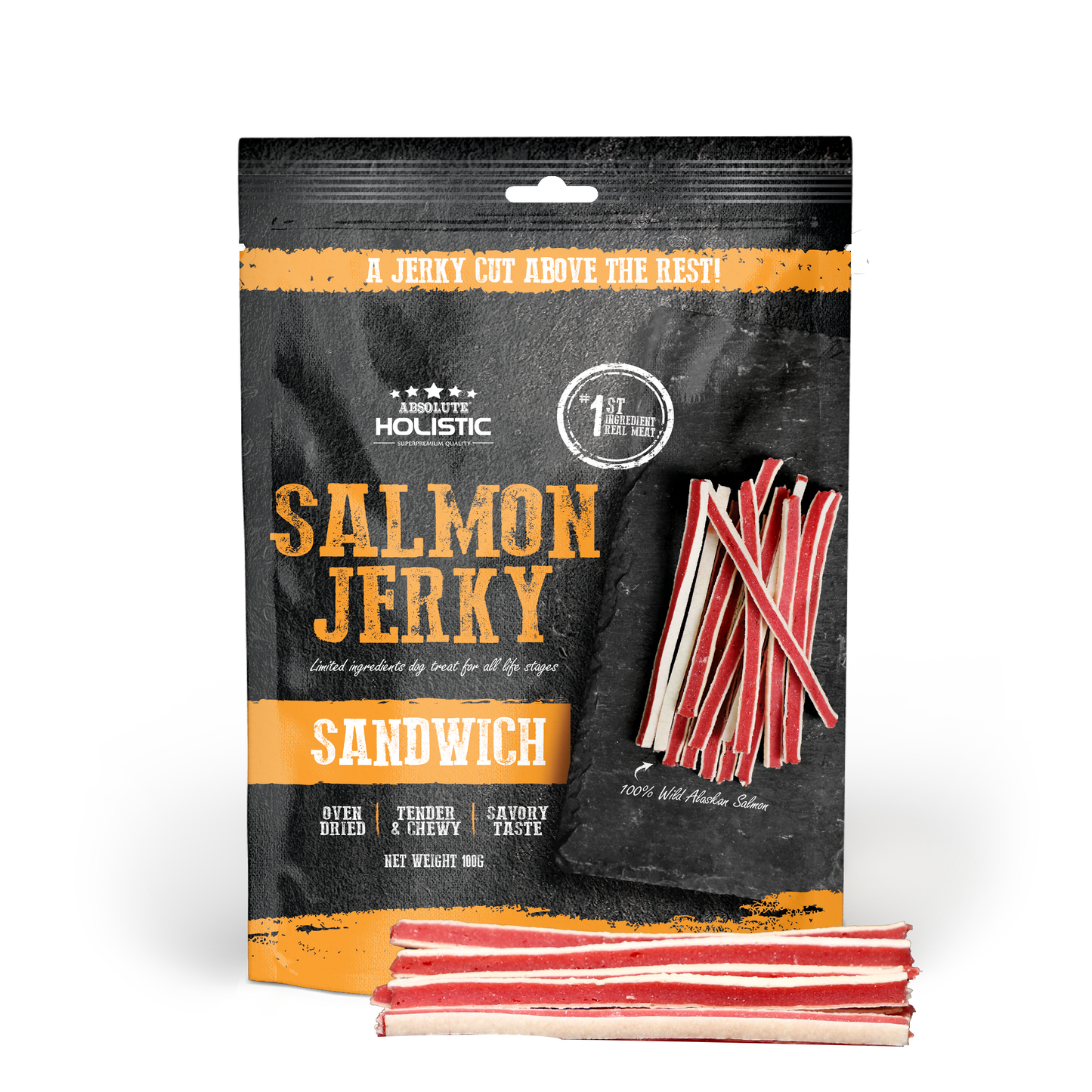 [Up to EXTRA 10% OFF] Absolute Holistic Grain-Free Salmon & Whitefish Sandwich Jerky Treat for Dogs 100g