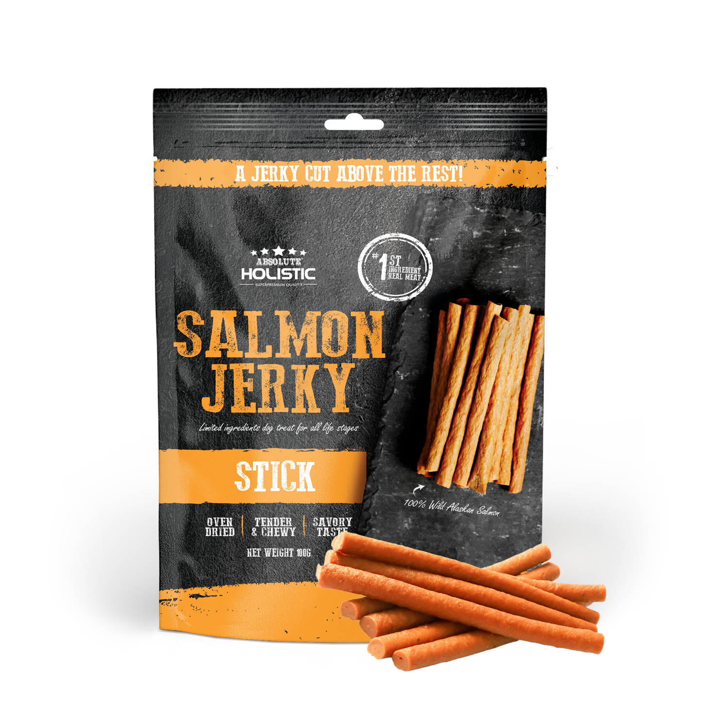 [Up to EXTRA 10% OFF] Absolute Holistic Grain-Free Salmon Loin Stick Jerky Treat for Dogs 150g