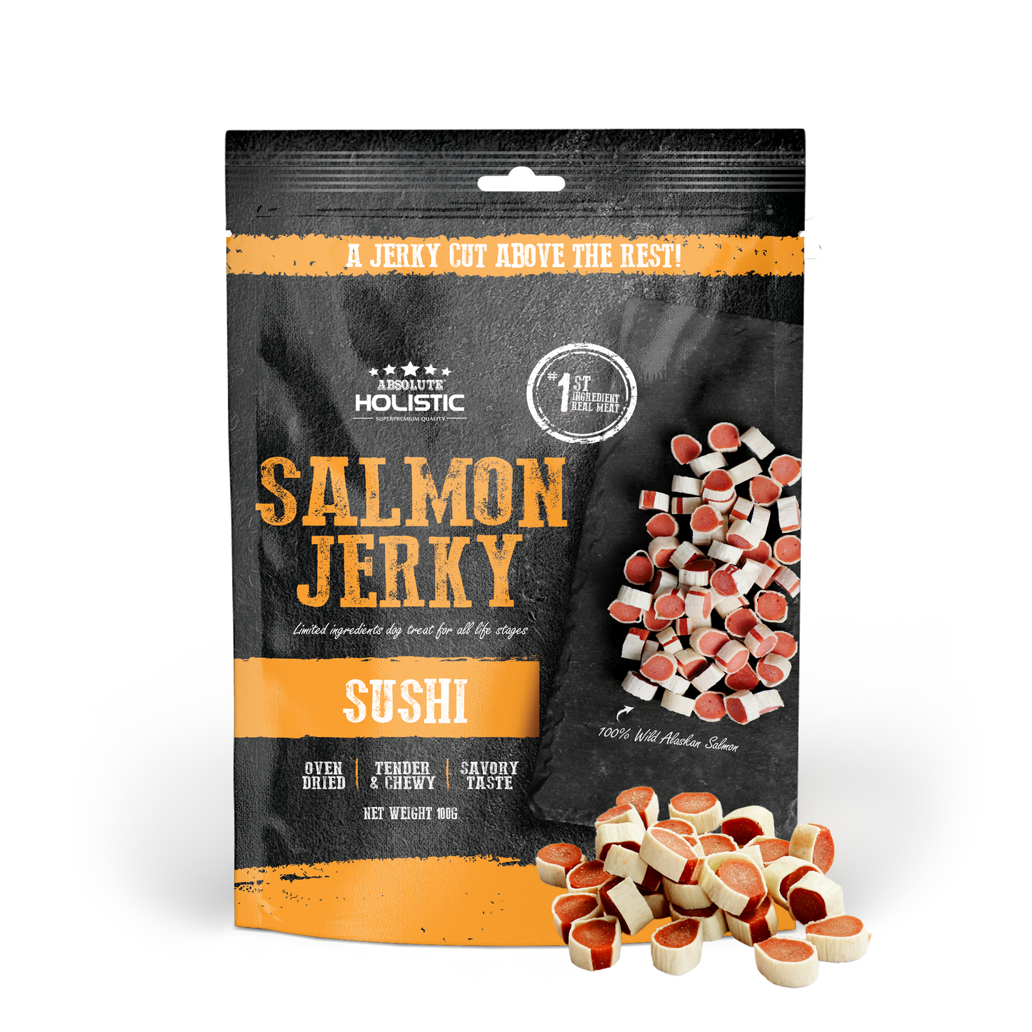 [Up to EXTRA 10% OFF] Absolute Holistic Grain-Free Salmon & Whitefish Sushi Jerky Treat for Dogs 100g