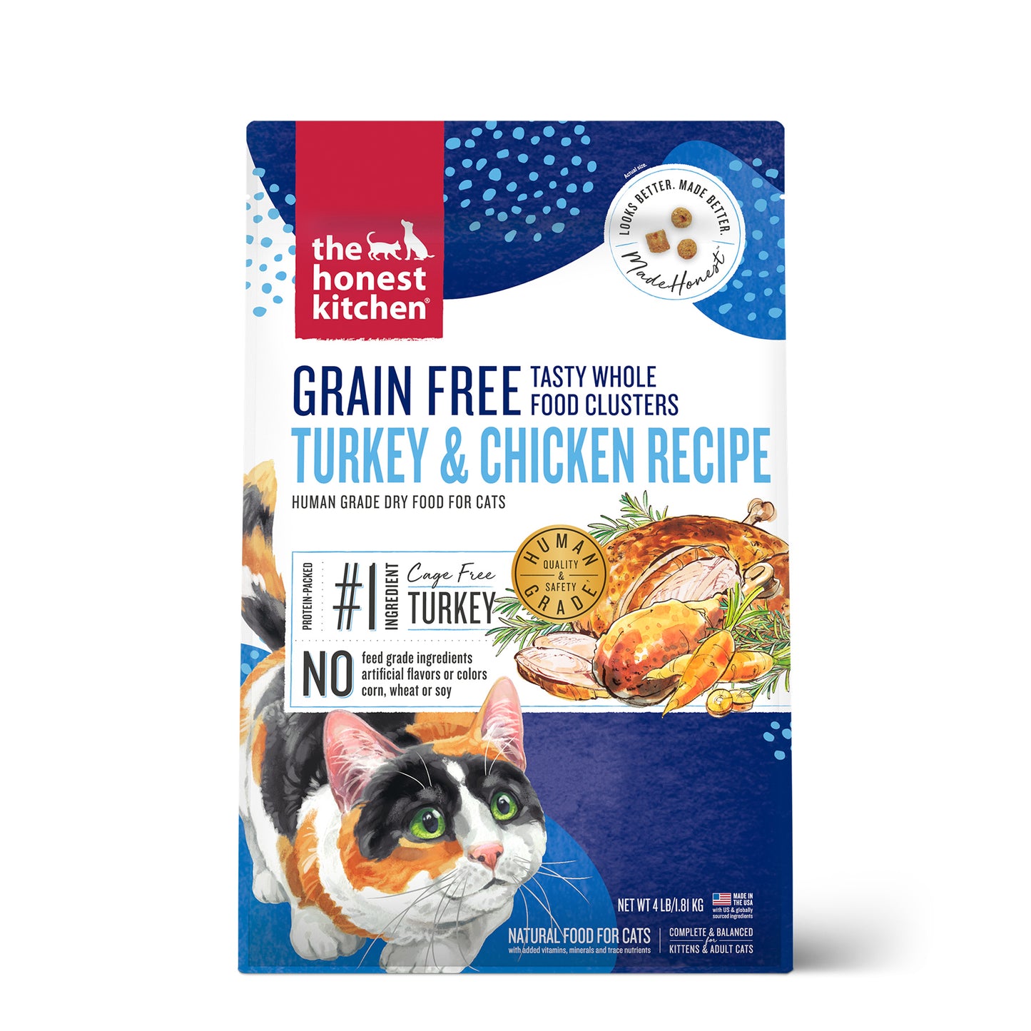 The Honest Kitchen Tasty Whole Food Clusters Grain Free Turkey and Chicken Dehydrated Cat Food 4lb