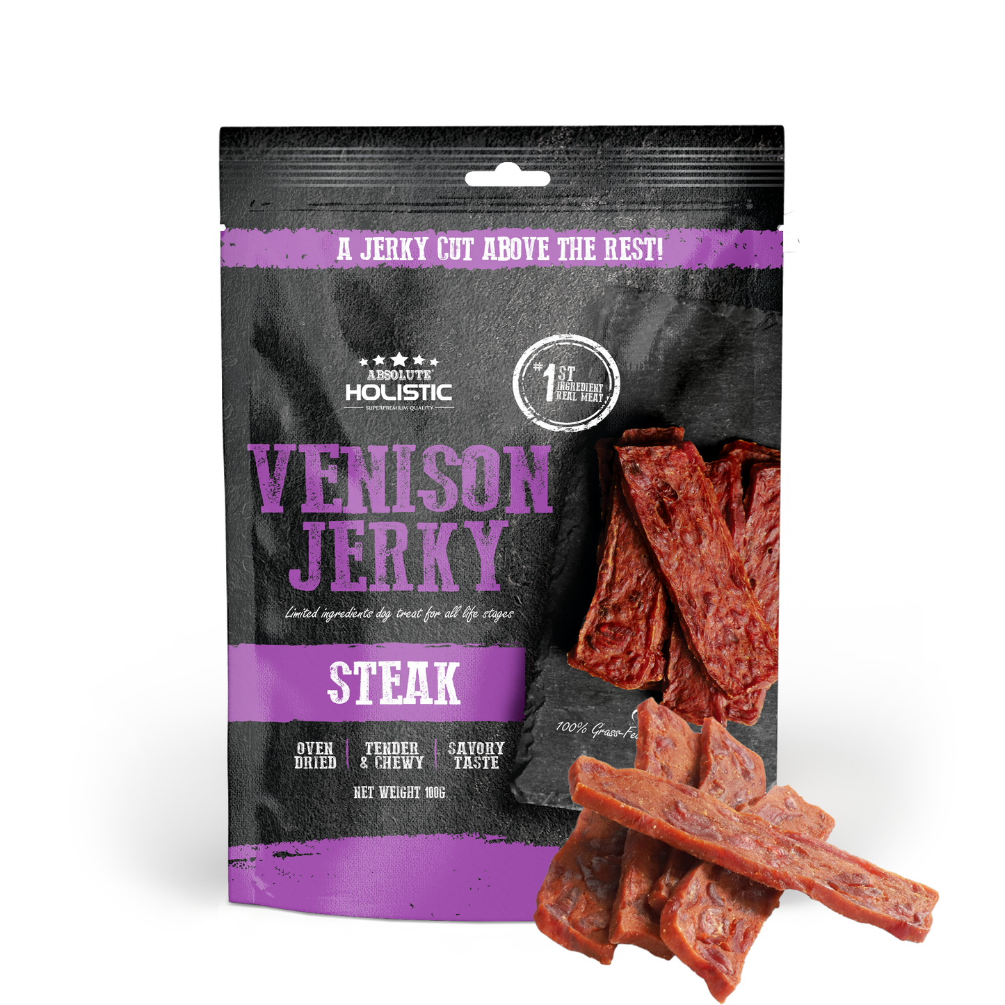 [Up to EXTRA 10% OFF] Absolute Holistic Grain-Free Venison Steak Jerky Treat for Dogs 100g
