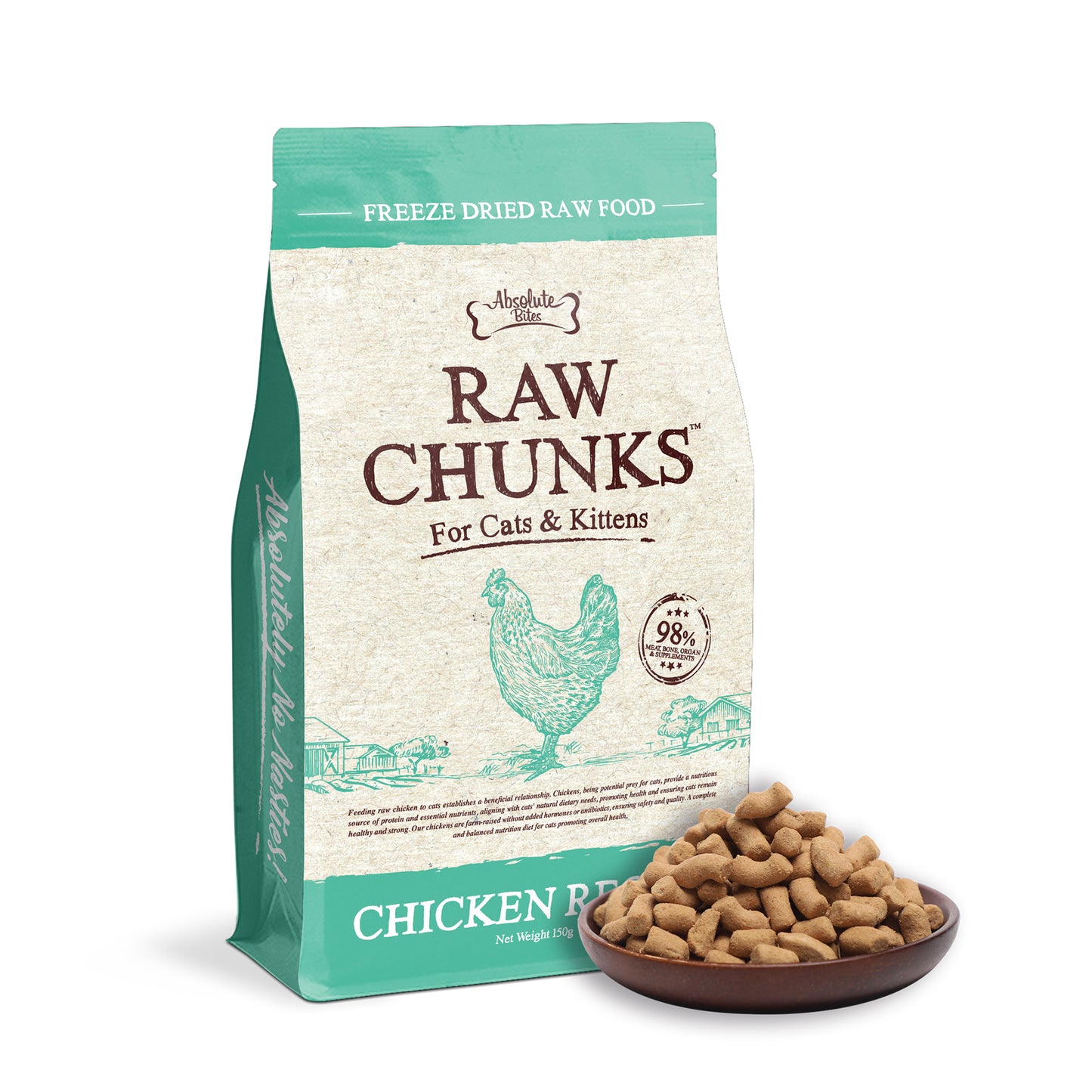 Absolute Bites Raw Chunks Freeze Dried Raw Chicken Cat Food (2 sizes)