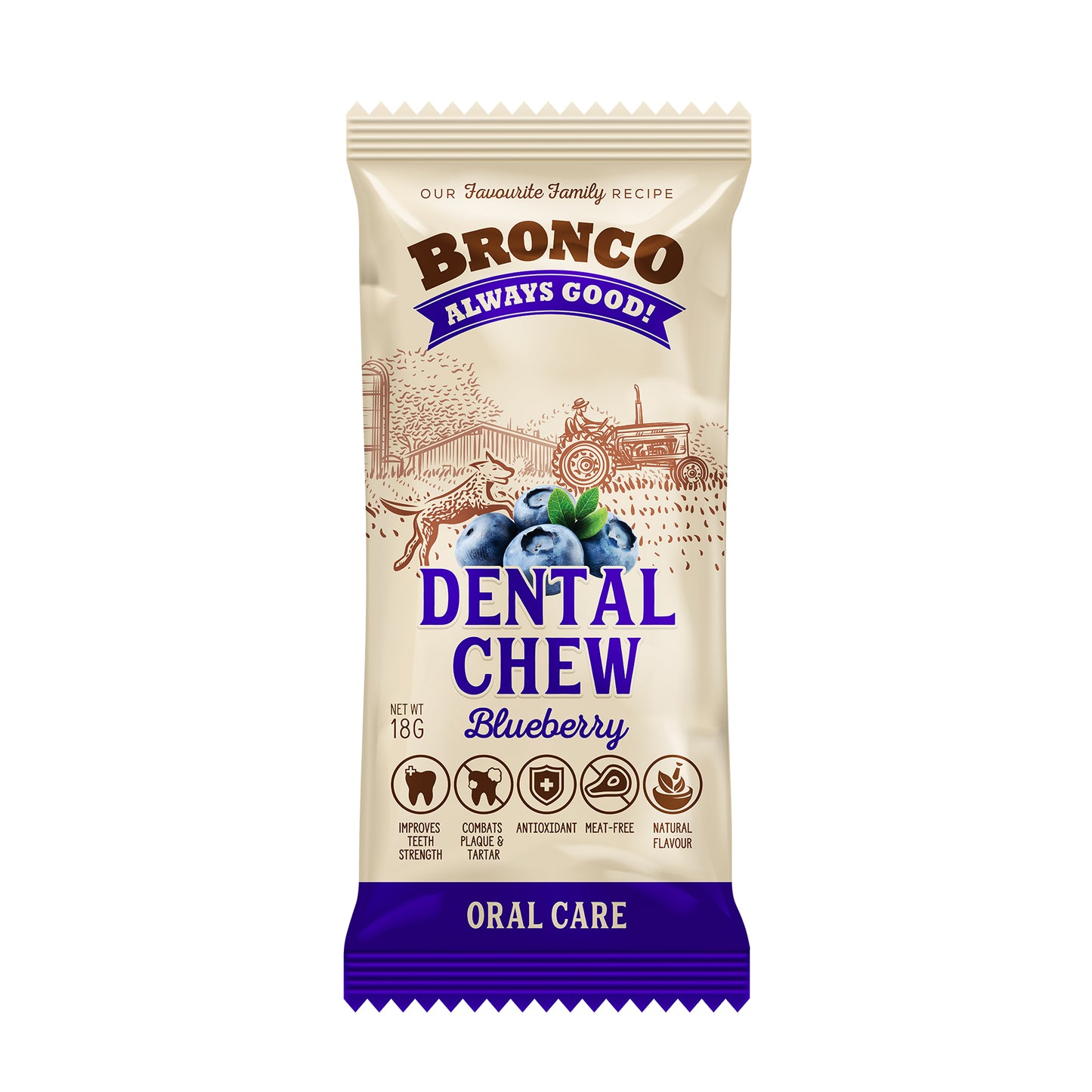 [As Low As $0.80 Each] Bronco Blueberry  Dental Chew 18g