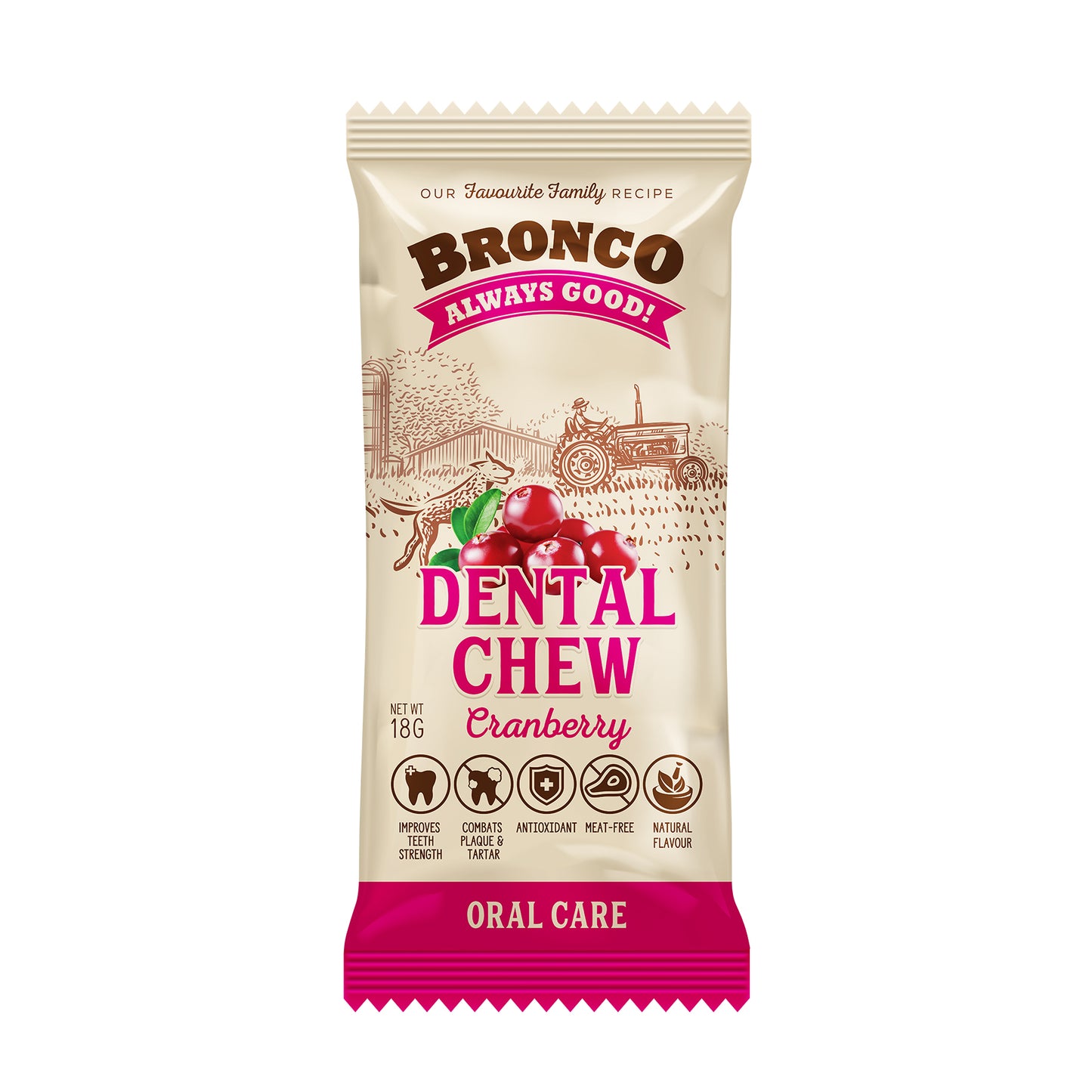 [As Low As $0.80 Each] Bronco Cranberry Dental Chew 18g