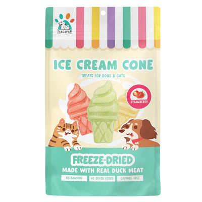 [3 for 5% Off] SingAPaw Ice Cream Cone Strawberry Freeze Dried Treats for Cats & Dogs 48g