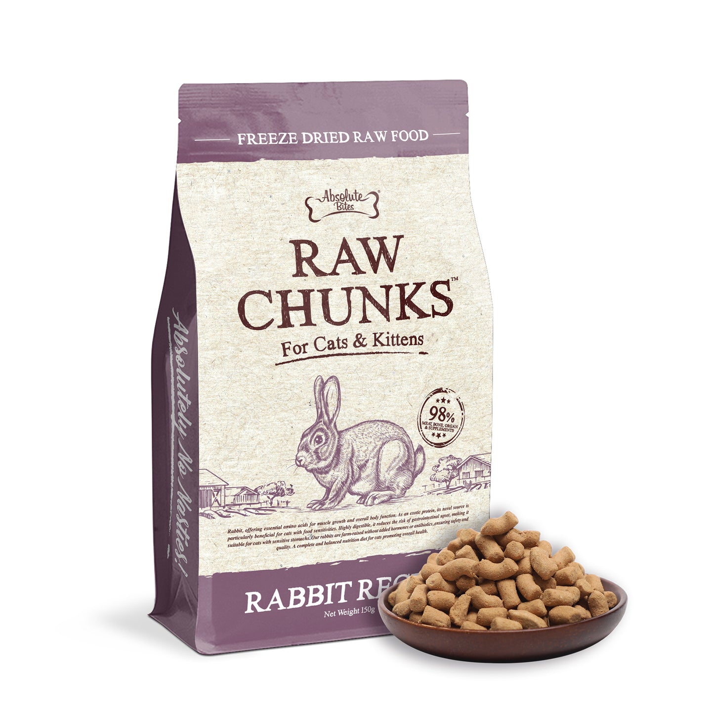 Absolute Bites Raw Chunks Freeze Dried Raw Rabbit Cat Food (2 sizes)