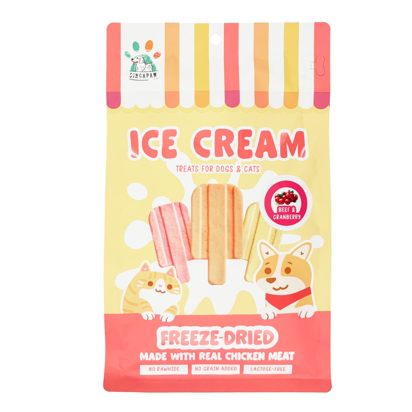 [3 for 5% Off] SingAPaw Ice Cream Beef & Cranberry Freeze Dried Treats for Cats & Dogs 48g