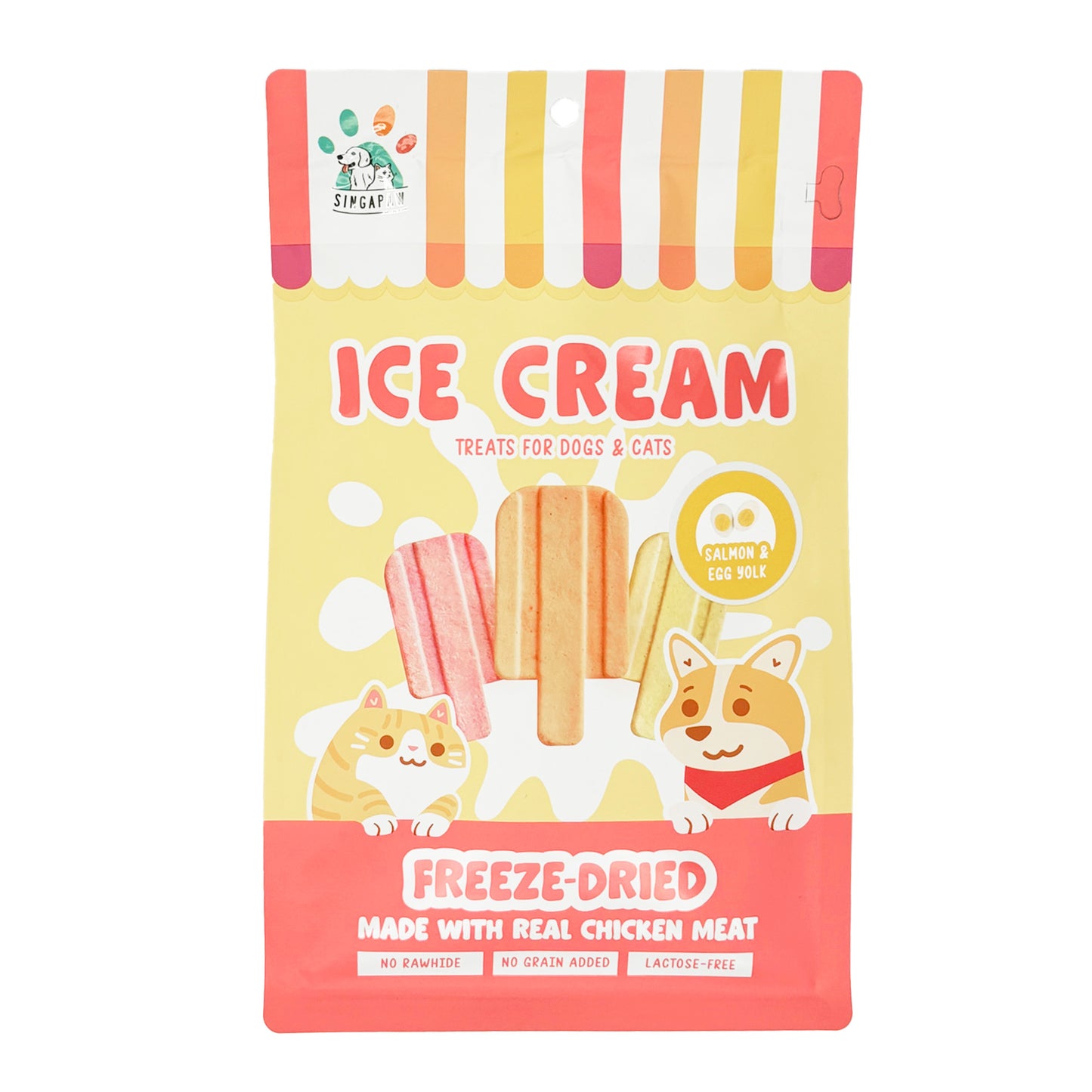 [3 for 5% Off] SingAPaw Ice Cream Salmon & Egg Yolk Freeze Dried Treats for Cats & Dogs 48g