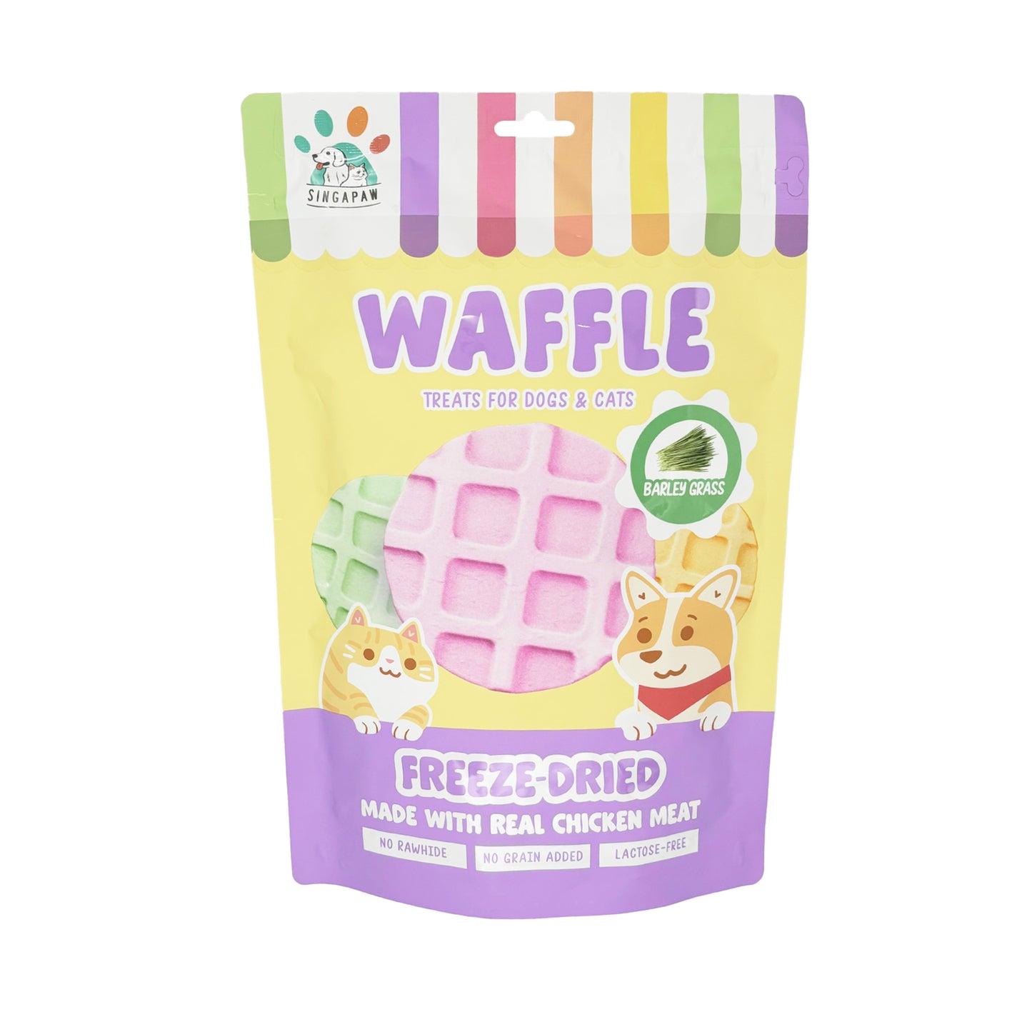[3 for 5% Off] SingAPaw Waffles Barley Grass Freeze Dried Treats for Cats & Dogs 120g