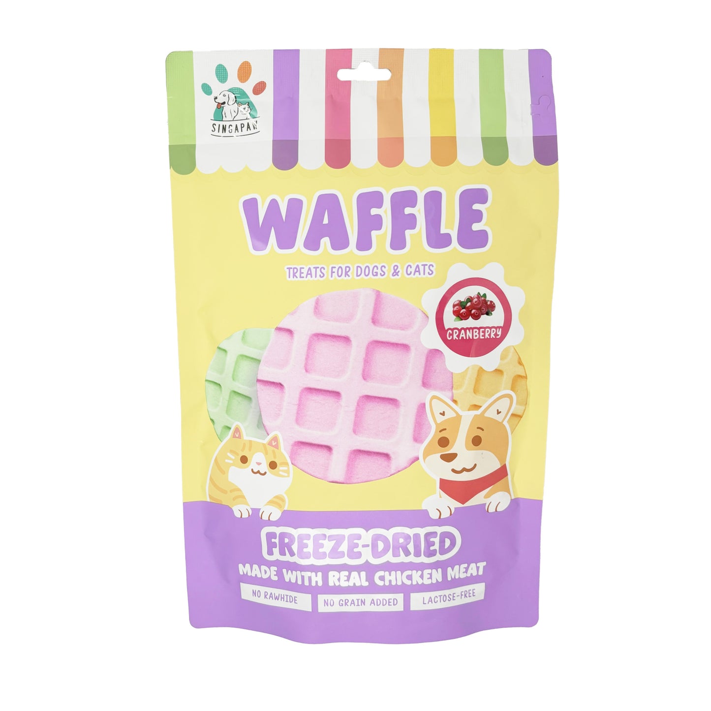 [3 for 5% Off] SingAPaw Waffles Cranberry Freeze Dried Treats for Cats & Dogs 120g