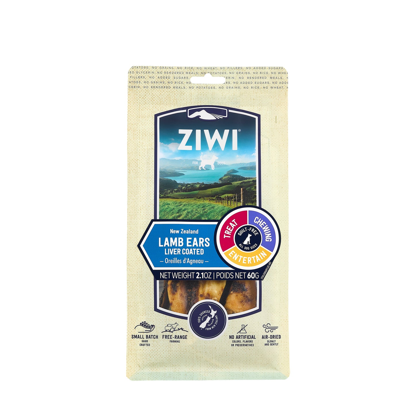 Ziwi Peak Single Protein Air Dried Lamb Ears Dog Treats 60g