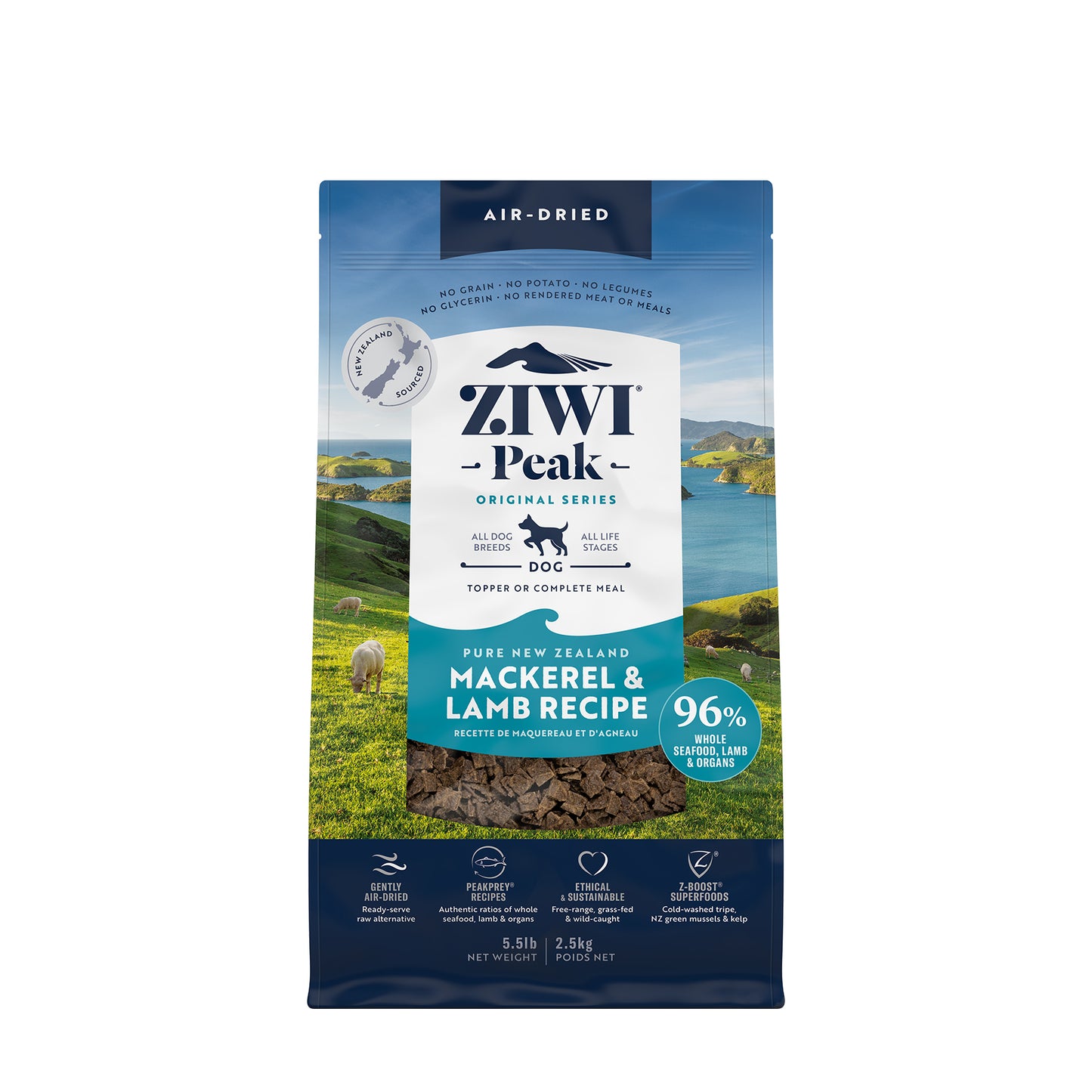 Ziwi Peak Originals Gently Air-Dried Grain-Free Mackerel & Lamb Dog Food (4 sizes)