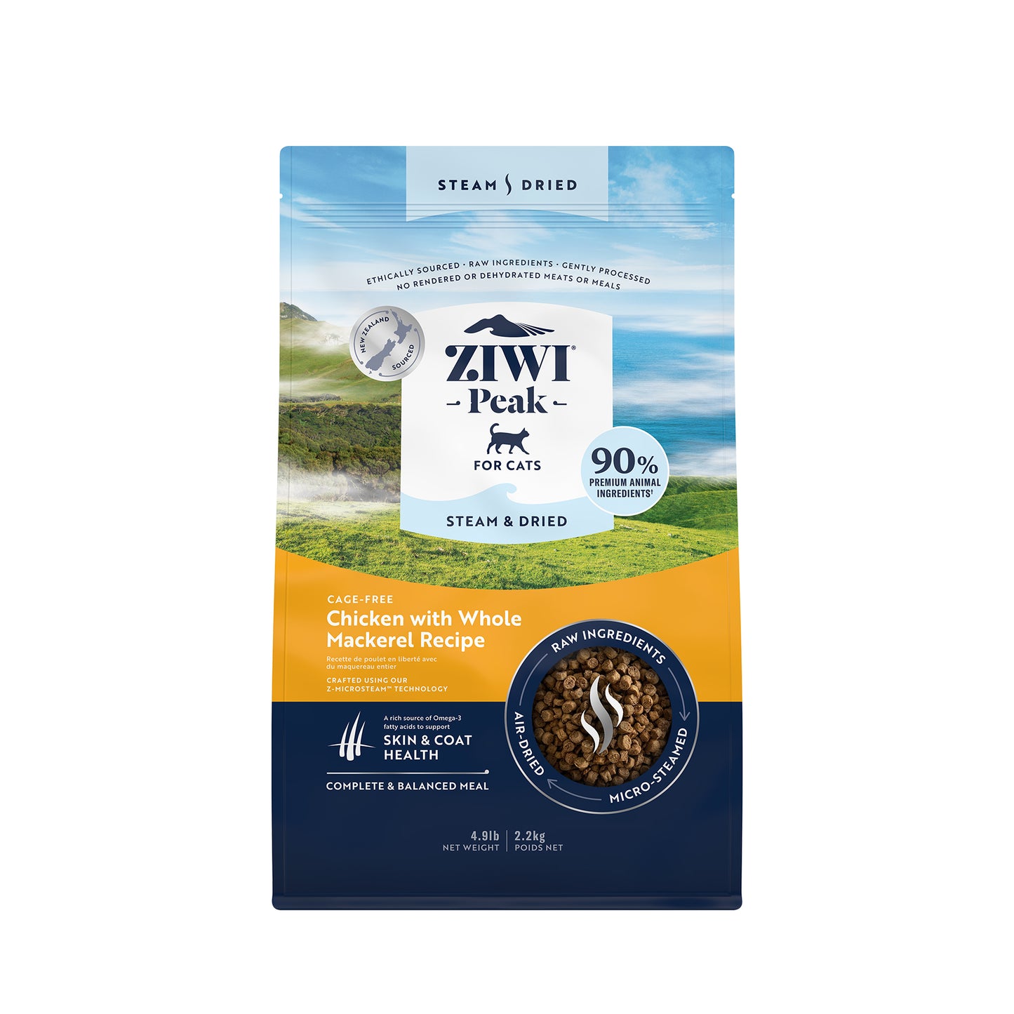 Ziwi Peak Steam & Gently Dried Cage-Free Chicken with Whole Mackerel Dry Cat Food (2 sizes)