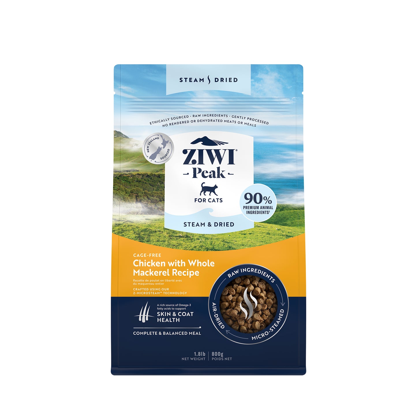 Ziwi Peak Steam & Gently Dried Cage-Free Chicken with Whole Mackerel Dry Cat Food (2 sizes)