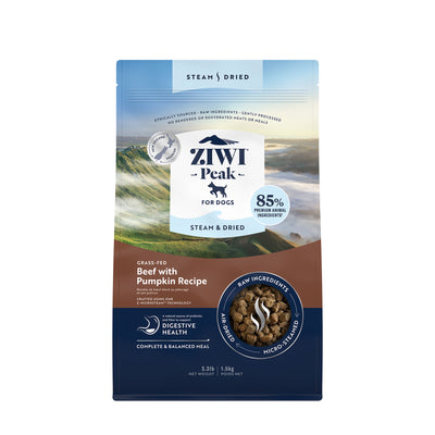 Ziwi Peak Steam & Gently Dried Grass-Fed Beef with Pumpkin Dry Dog Food (3 sizes)