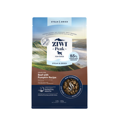 Ziwi Peak Steam & Gently Dried Grass-Fed Beef with Pumpkin Dry Dog Food (3 sizes)