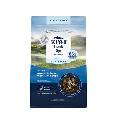 Ziwi Peak Steam & Gently Dried Grass-Fed Lamb with Green Vegetables Dry Dog Food (3 sizes)