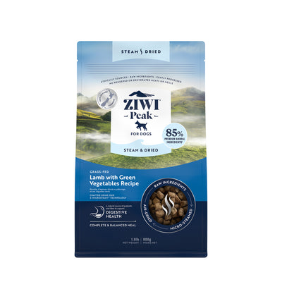 Ziwi Peak Steam & Gently Dried Grass-Fed Lamb with Green Vegetables Dry Dog Food (3 sizes)