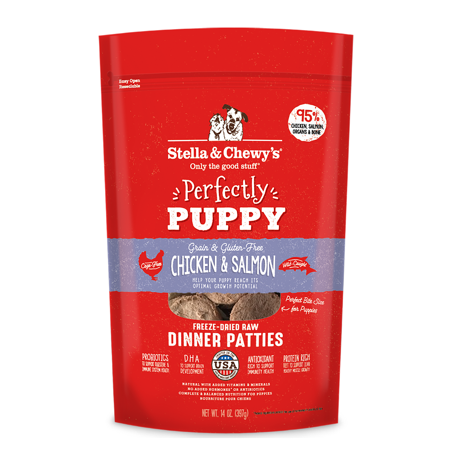 Stella & Chewy's Perfectly Puppy Chicken & Salmon Dinner Patties Freeze-Dried Raw Dog Food 14oz