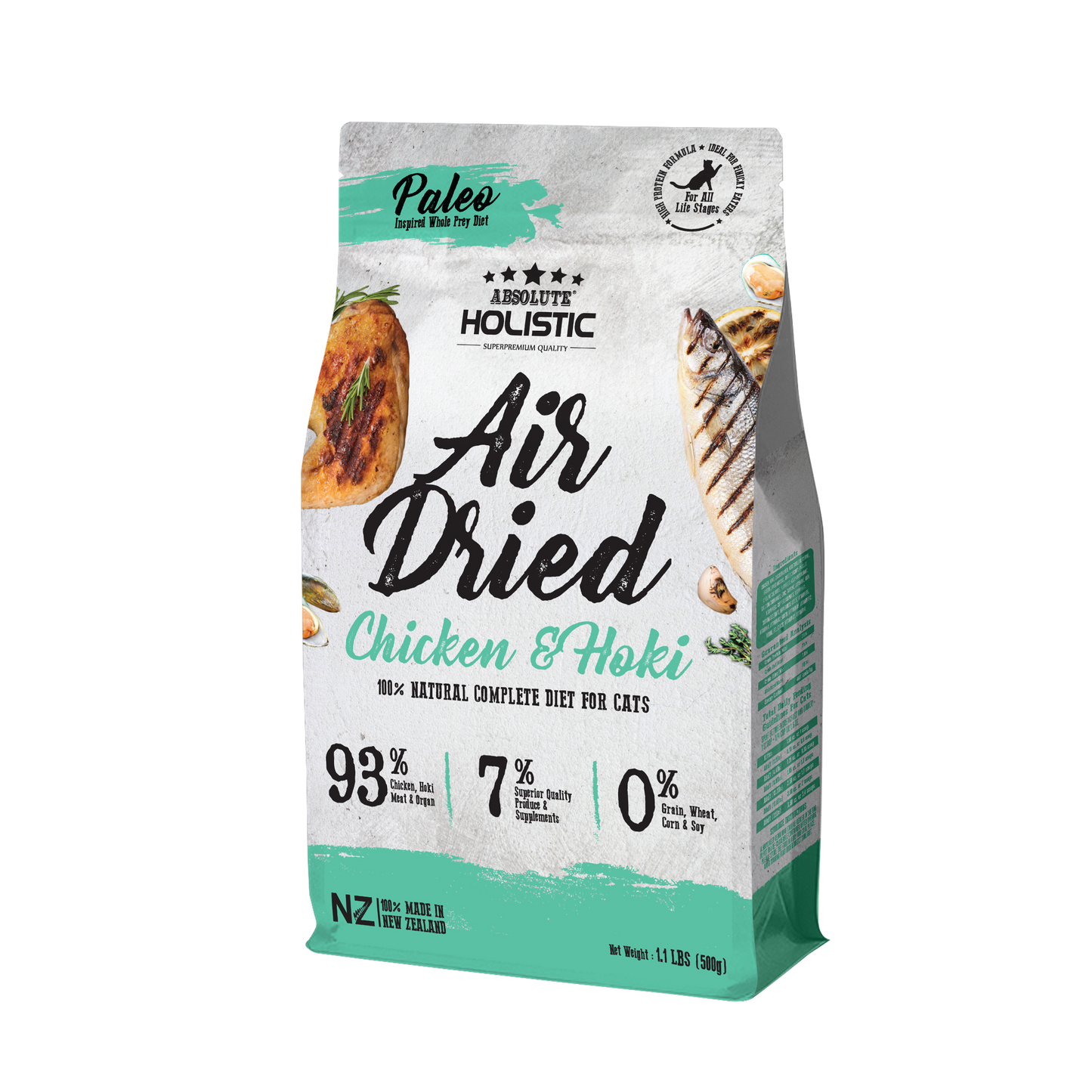 [2 for $8 OFF] Absolute Holistic Air Dried Chicken & Hoki Cat Food 500g