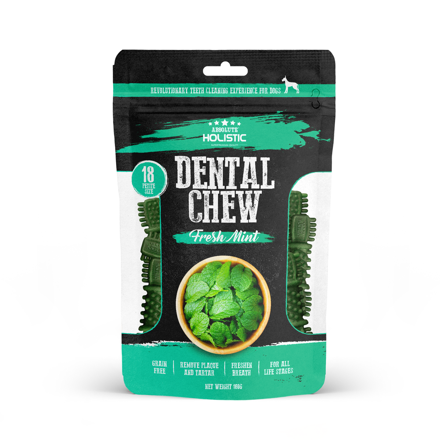 [As Low As $6 Each] Absolute Holistic Mint Petite Dental Chew Value Pack for Dogs 160g