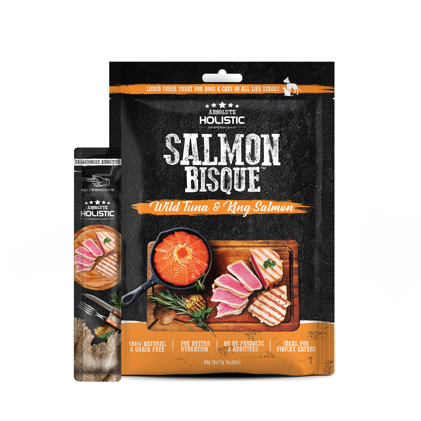 [As Low As $3.80 Each] Absolute Holistic Bisque Wild Tuna & King Salmon Cat & Dog Puree Treat 60g