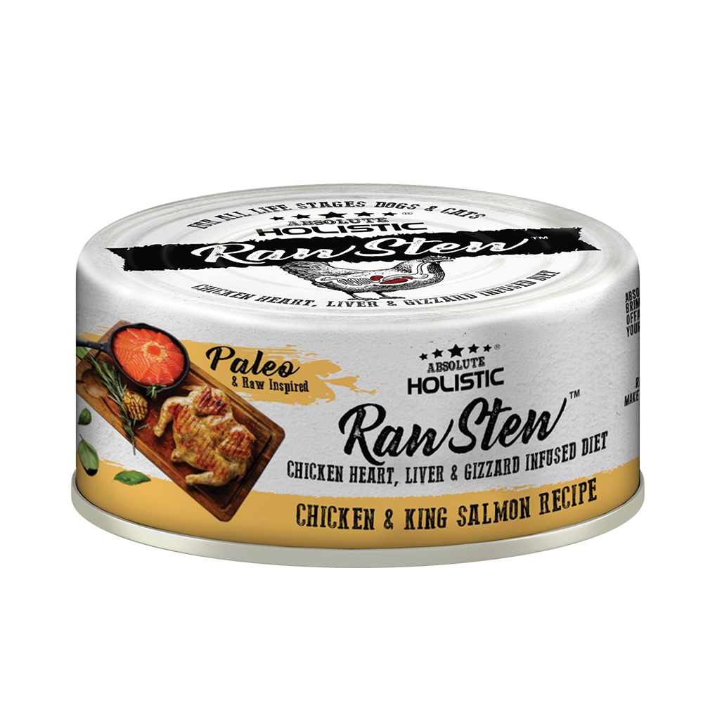 [As Low As $1.63 Each] Absolute Holistic Chicken & King Salmon Raw Stew Cat & Dog Canned Food 80g