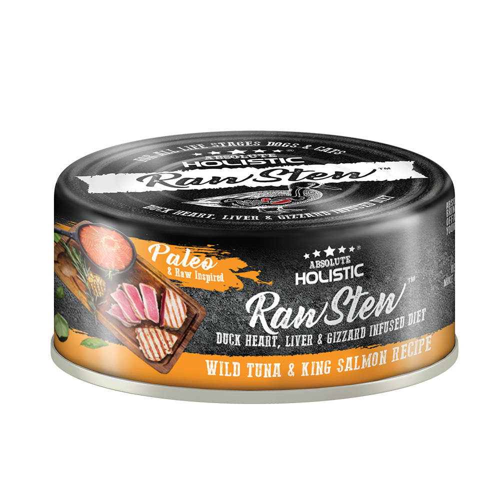 [As Low As $1.85 Each] Absolute Holistic Wild Tuna & King Salmon Raw Stew Cat & Dog Canned Food 80g