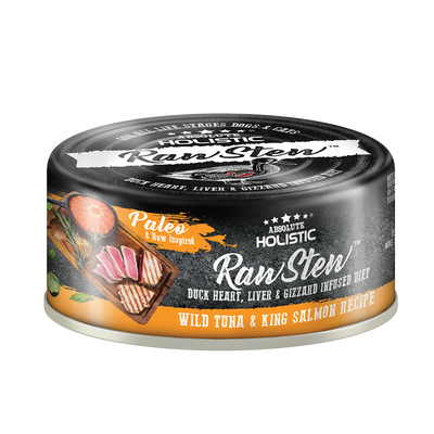 [As Low As $1.85 Each] Absolute Holistic Wild Tuna & King Salmon Raw Stew Cat & Dog Canned Food 80g