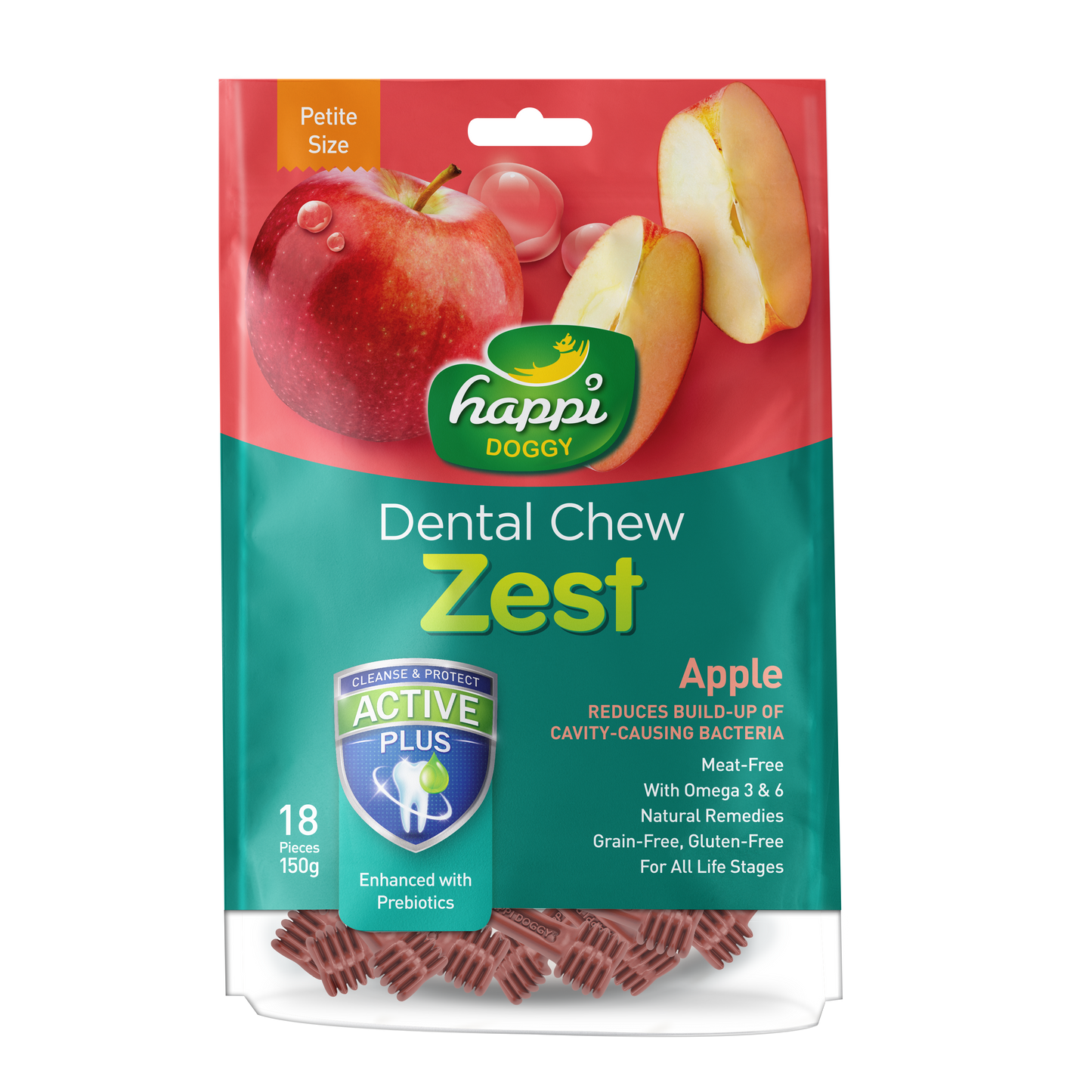 [As Low As $6.65 Each] Happi Doggy Zest Petite Apple Dental Chew 150g (2.5 Inch)