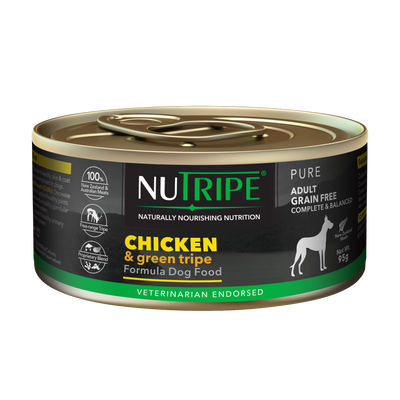 Nutripe Pure Chicken & Green Tripe Adult Dog Canned Food 95g & 390g