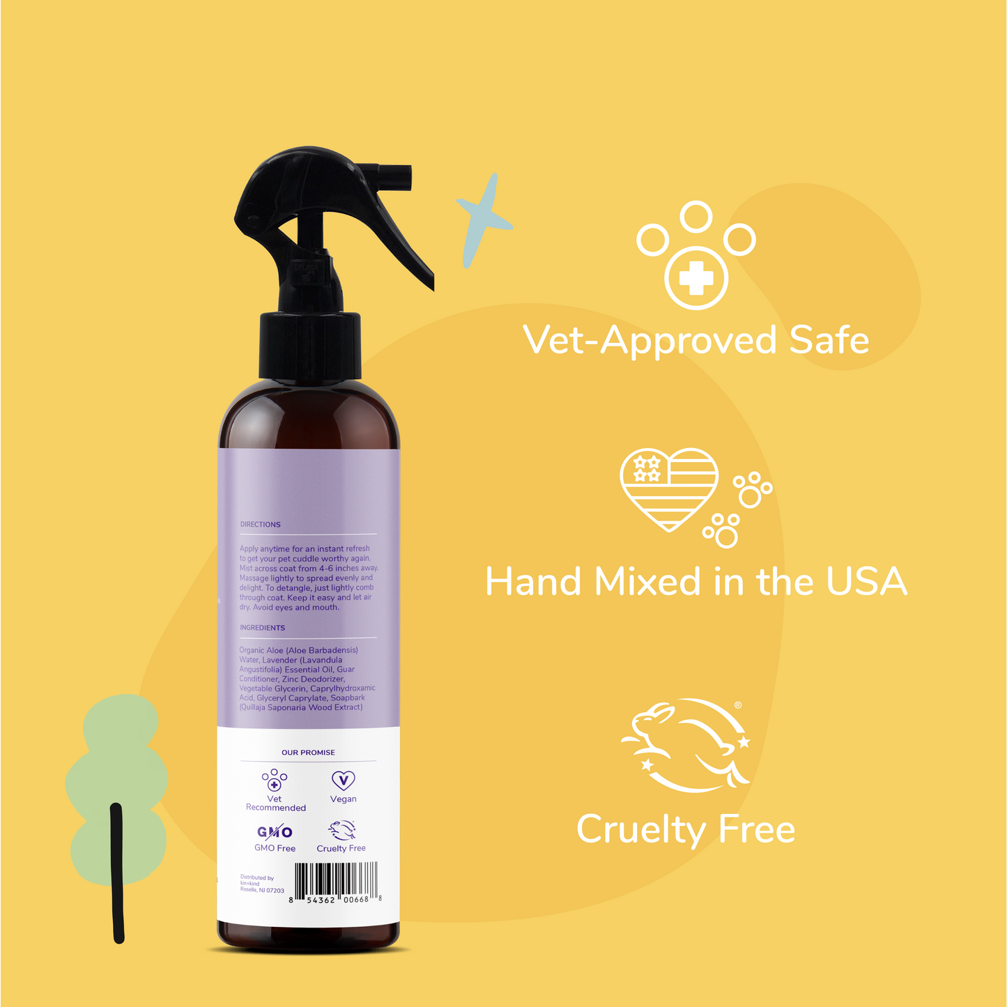 Kin+Kind Coat Spray for Dog & Cat Smells (Lavender) 12oz