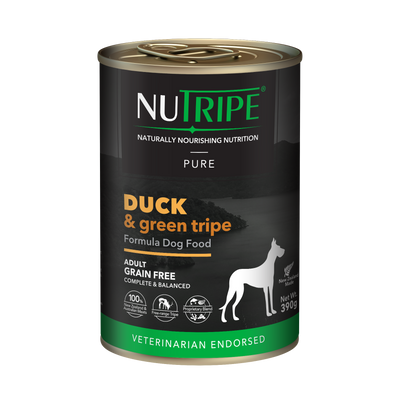 Nutripe Pure Duck & Green Tripe Adult Dog Canned Food 95g & 390g