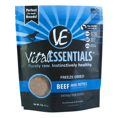 Vital Essentials Beef Mini Patties Freeze Dried Dog Food 16oz