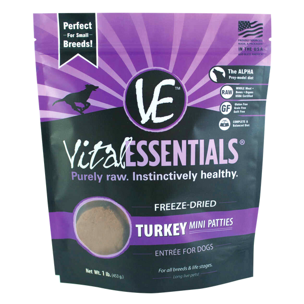 Vital Essentials Turkey Mini Patties Freeze Dried Dog Food 16oz