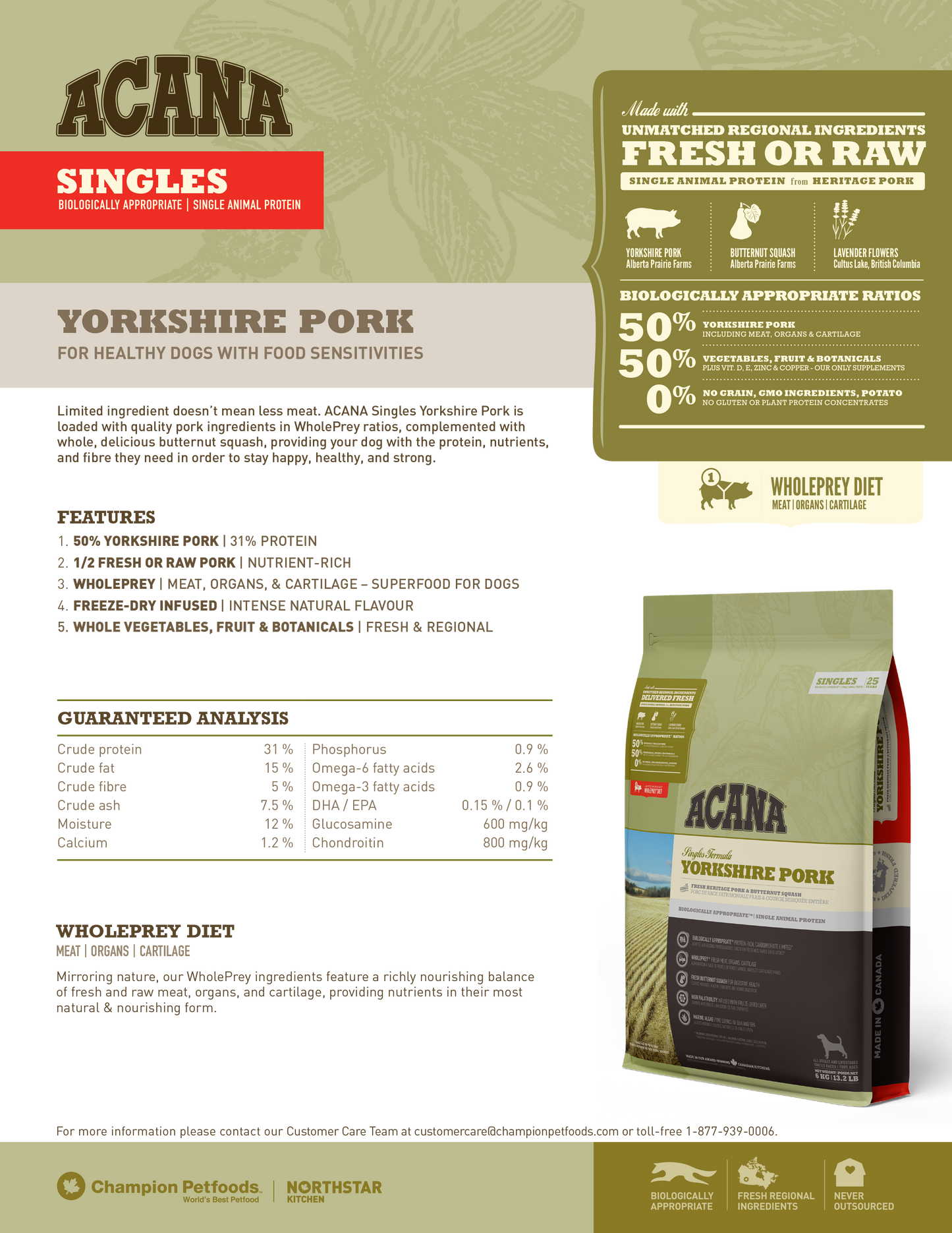 [EXTRA 10% OFF] ACANA Singles Yorkshire Pork Dry Dog Food (3 Sizes)