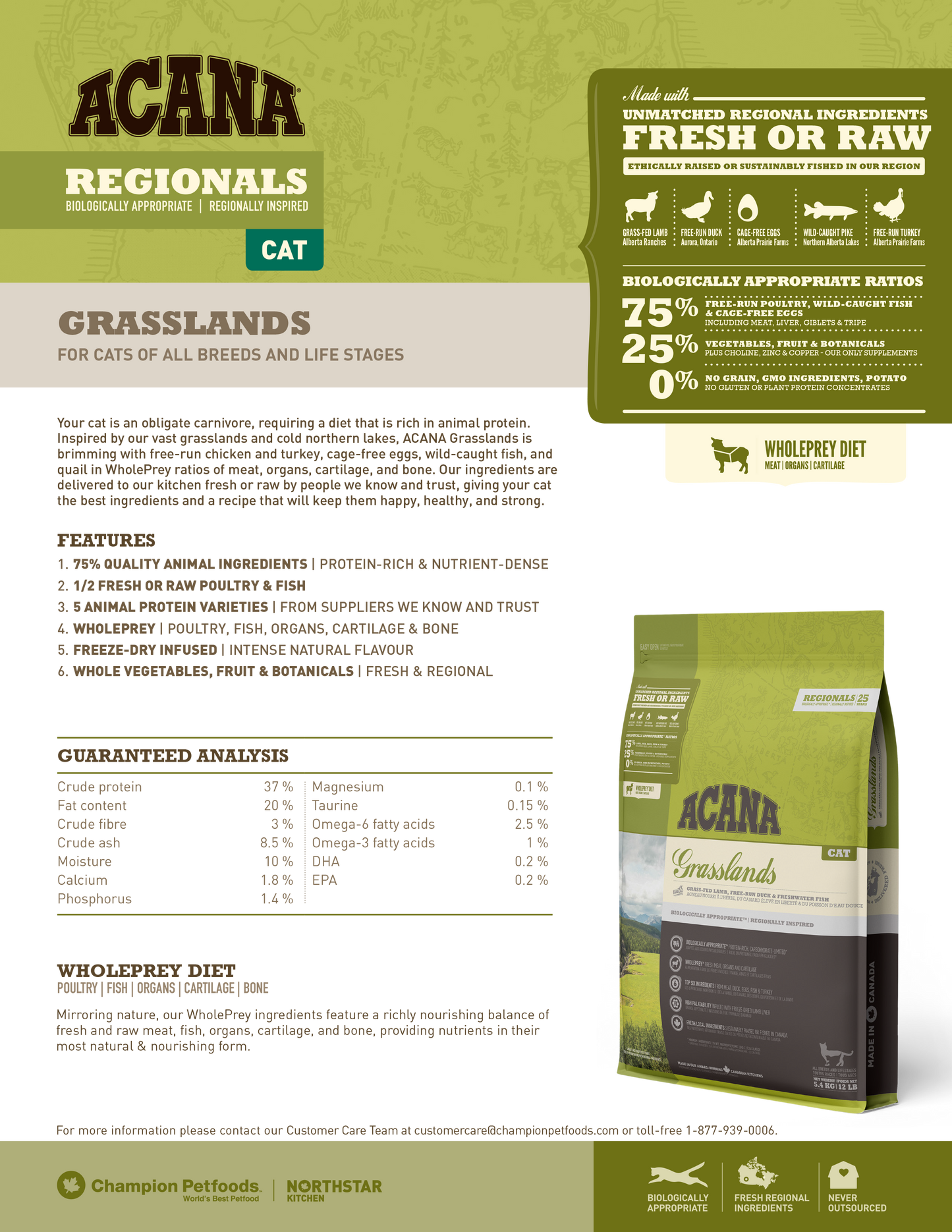 [EXTRA 5% OFF + FREE 340g of Kibbles] ACANA Regionals Grasslands Dry Cat Food (2 Sizes)