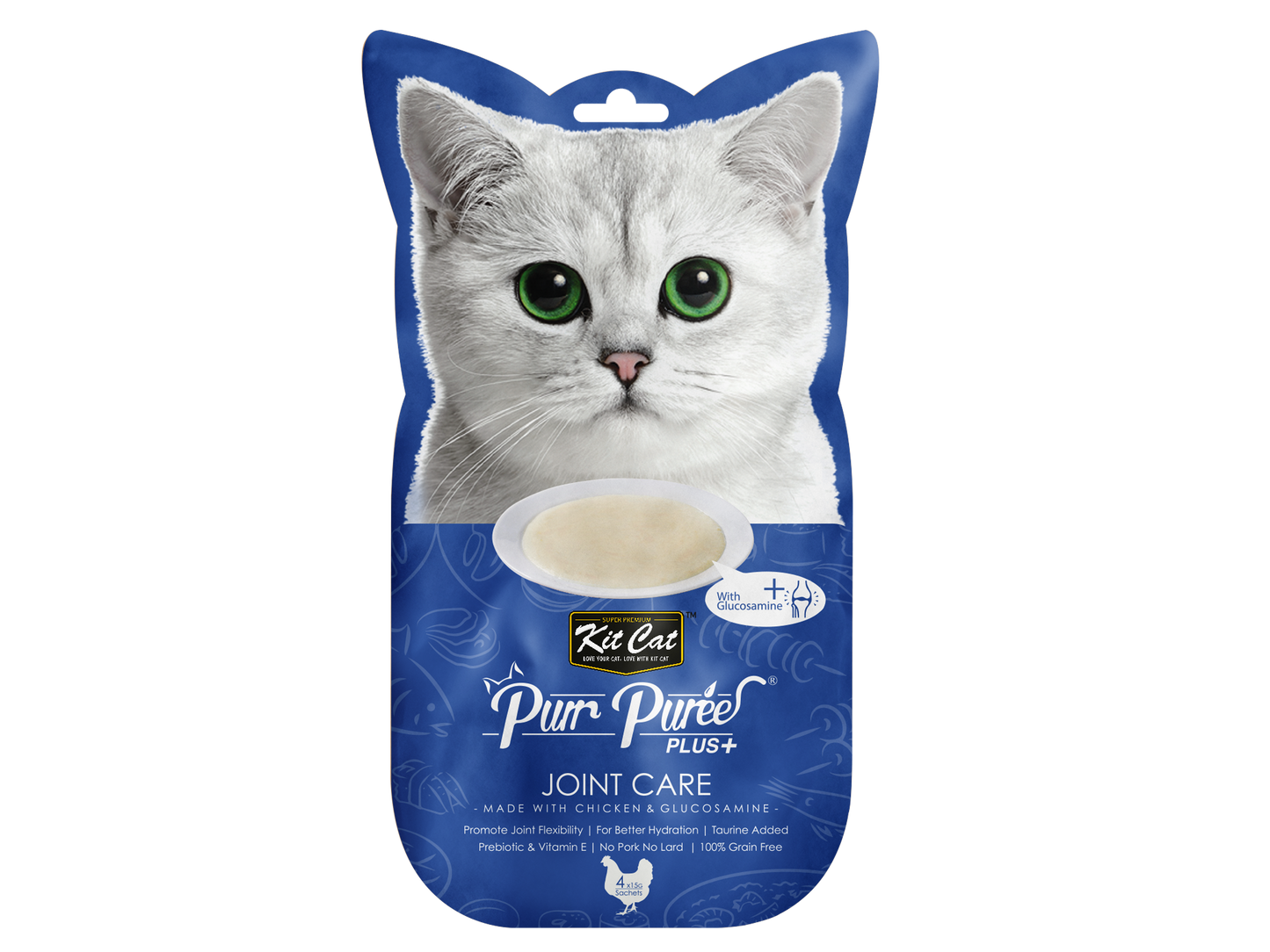 [As Low As $3.30 Each] Kit Cat Purr Puree Plus+ Chicken & Glucosamine (Joint Care) Cat Treat 60g