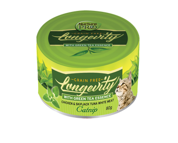 Nurture Pro Longevity Chicken & Skipjack Tuna White Meat with Catnip Canned Cat Food 80g